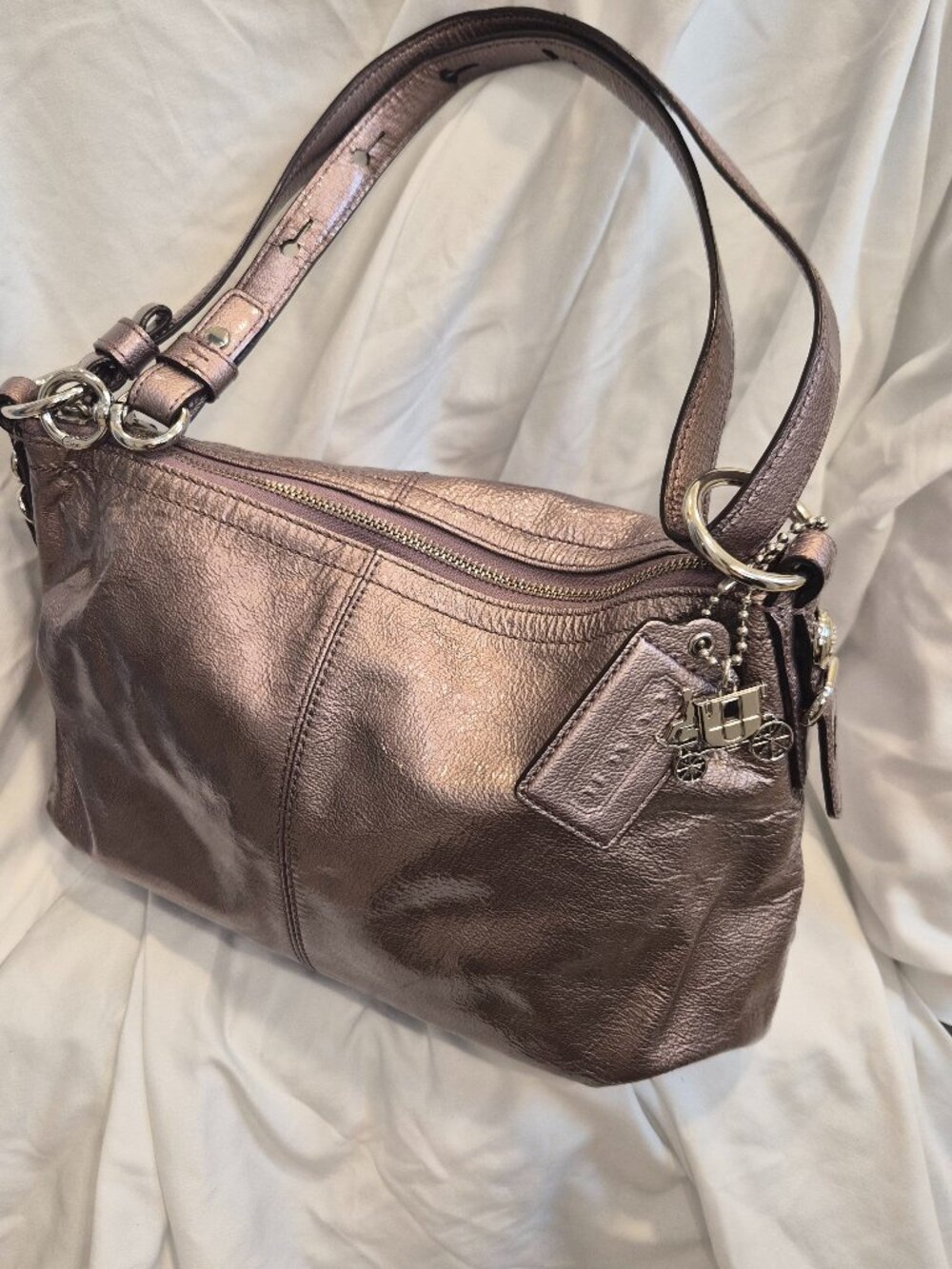 Coach Hobo Bag | Metallic Pink‑Purple | Adjustable Strap